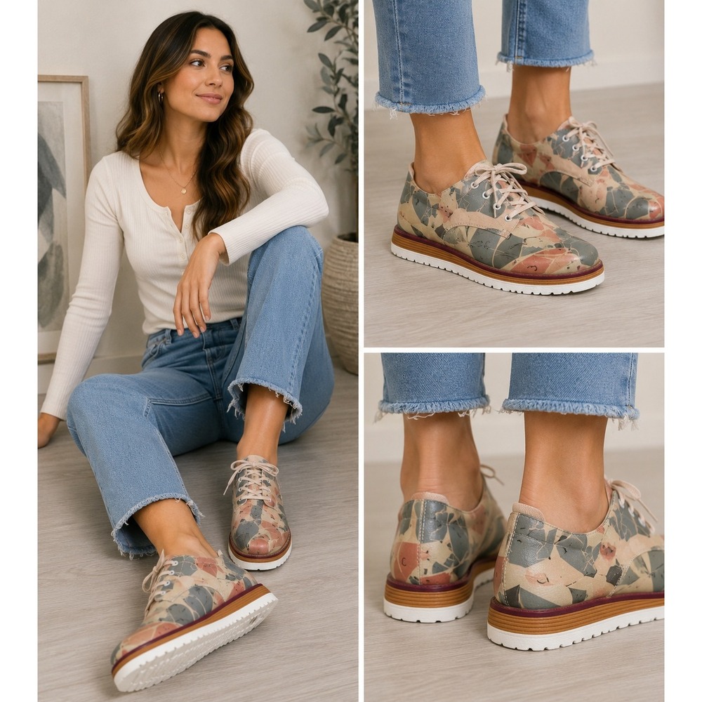 DOGO Shoes Zandalia Oxford Lace Up Flats Geometric Animal Print Vegan Size 41